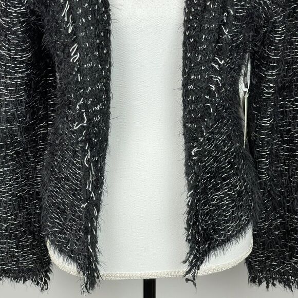 1. State Winter Frost Black White Eyelash Fringe Open Cardigan Jacket NWT Size M - Picture 4 of 12